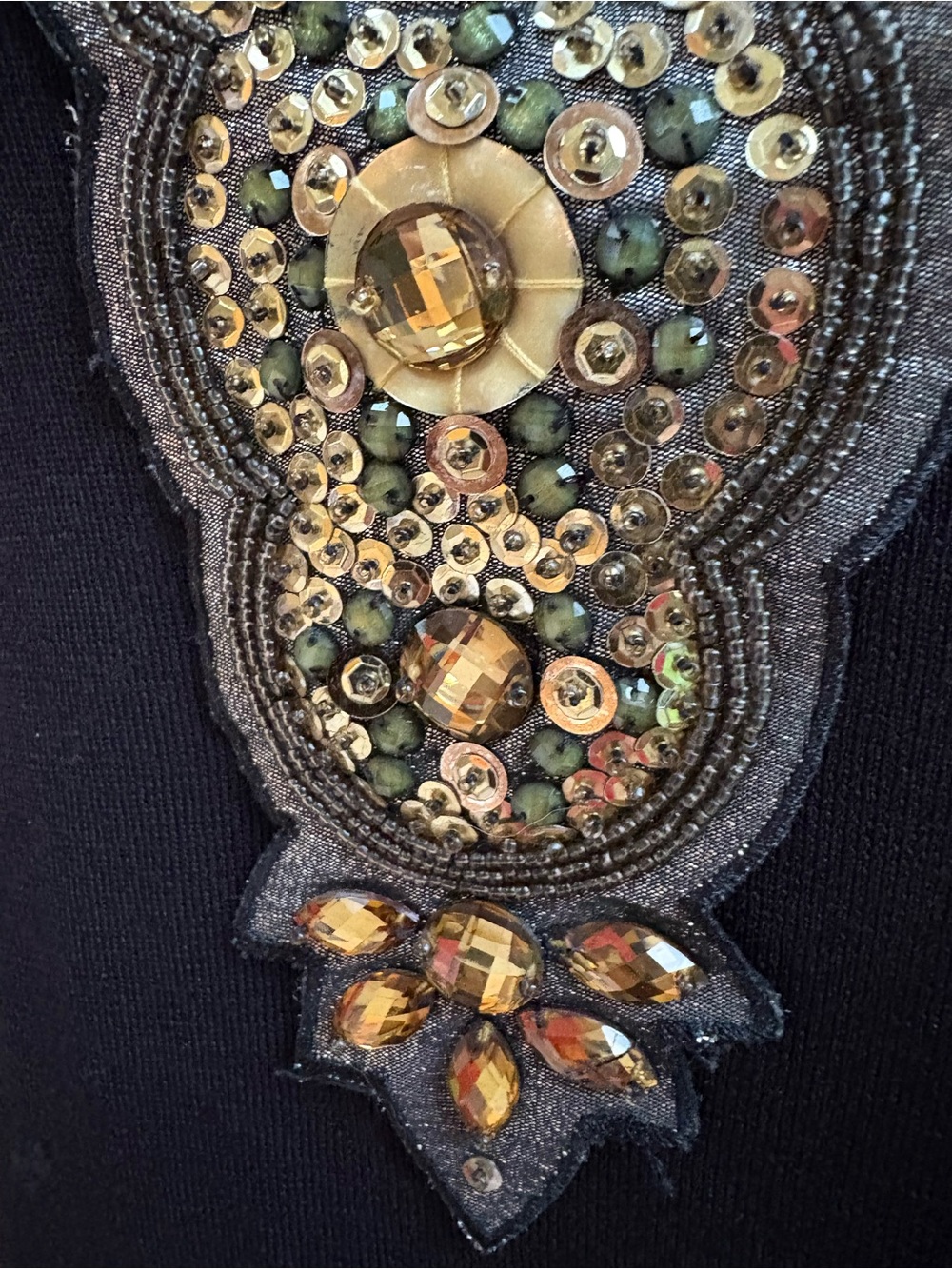 Adrienne Vittadini Black Knit Dress Sequin Jewel Embellished Egyptian Art Deco S - Picture 4 of 14